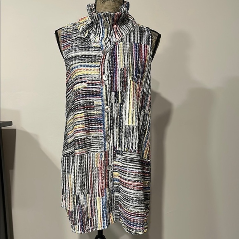 Damee Multicolor Striped Sleeveless Button-Up tunic Top Size Small